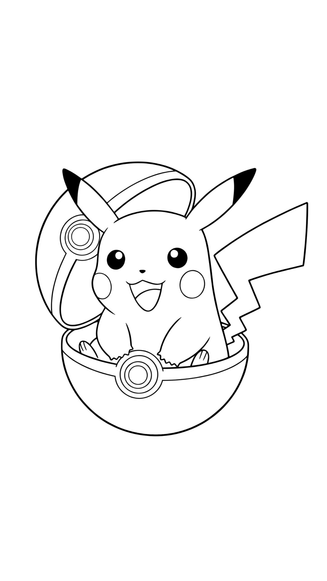 Kleurplaat Pikachu in een Poké Ball