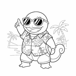 Kleurplaat Squirtle in zomerse outfit met zonnebril