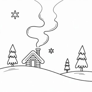 Casa invernale semplice sulla collina da colorare