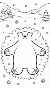 Orso polare che fa un angelo nella neve da colorare
