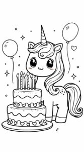 Einhorn Ausmalbild Geburtstagskerzen Kuchen