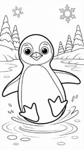Pinguino che scivola sul ghiaccio da colorare