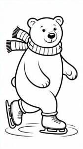 Orso polare con sciarpa che pattina da colorare