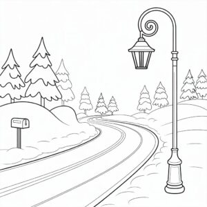Strada innevata con lampione da colorare
