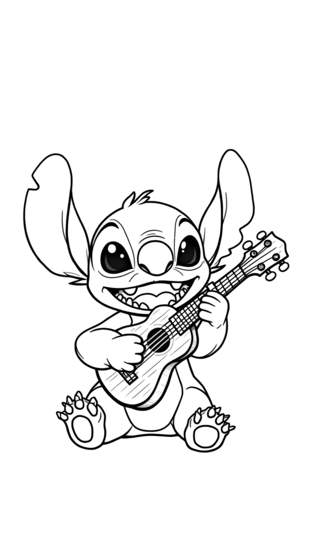 Stitch kleurplaat speelt gitaar