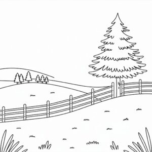 Paesaggio invernale con recinto di legno da colorare