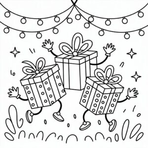 dansende kerstcadeautjes kleurplaat kinderen