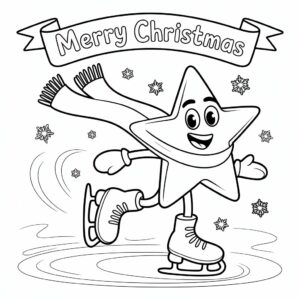 kerstster schaatsen merry christmas kleurplaat