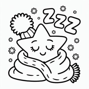 kerstster slapend eenvoudig gratis kleurplaat