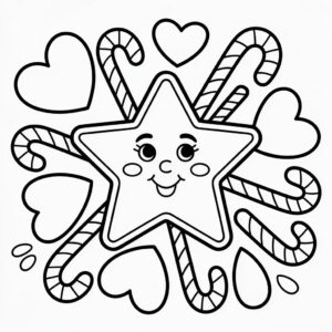 kerstster snoepjes en hartjes kleurplaat