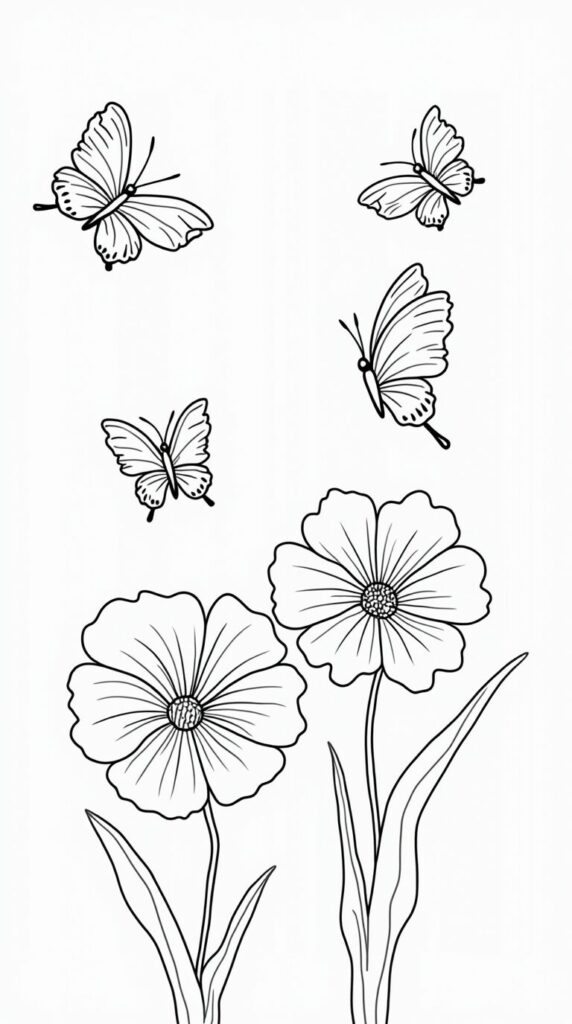 kleurplaat bloemen vlinders