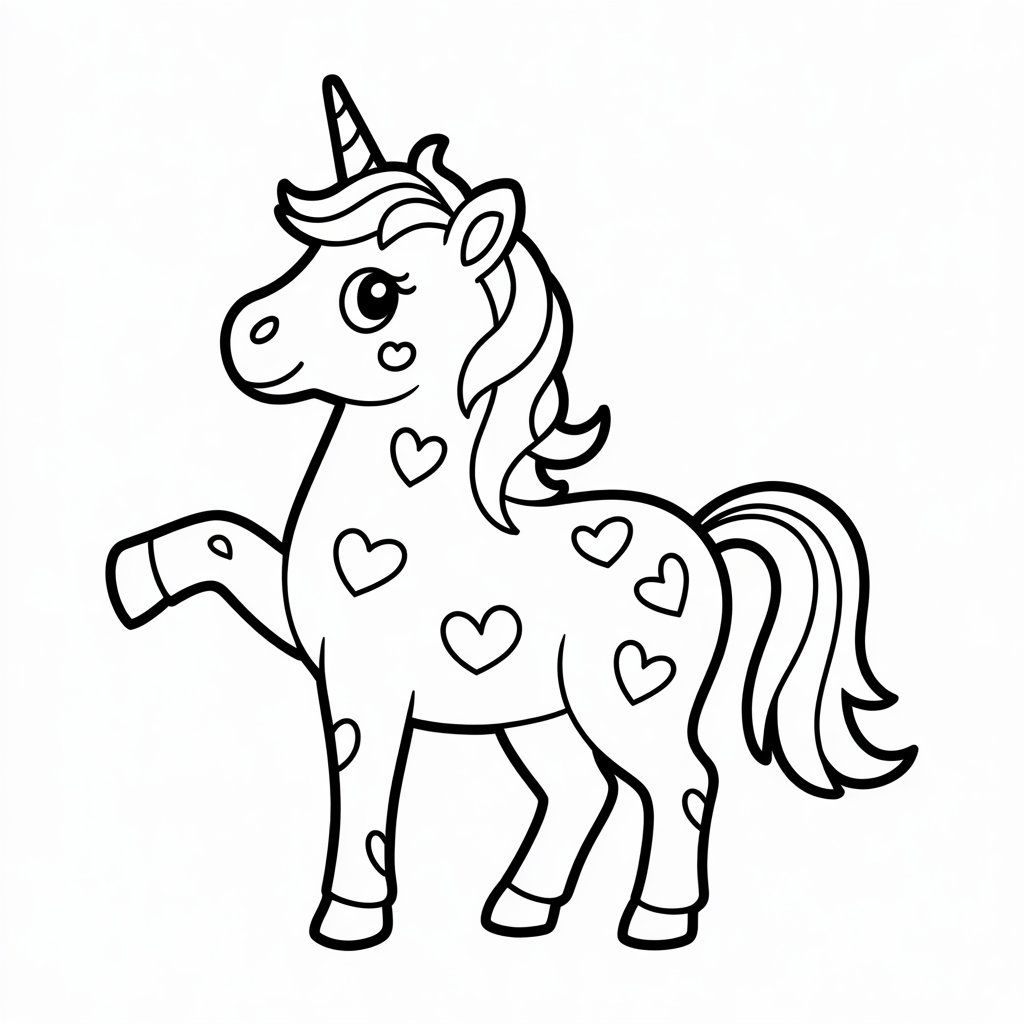 kleurplaat unicorn hartjes