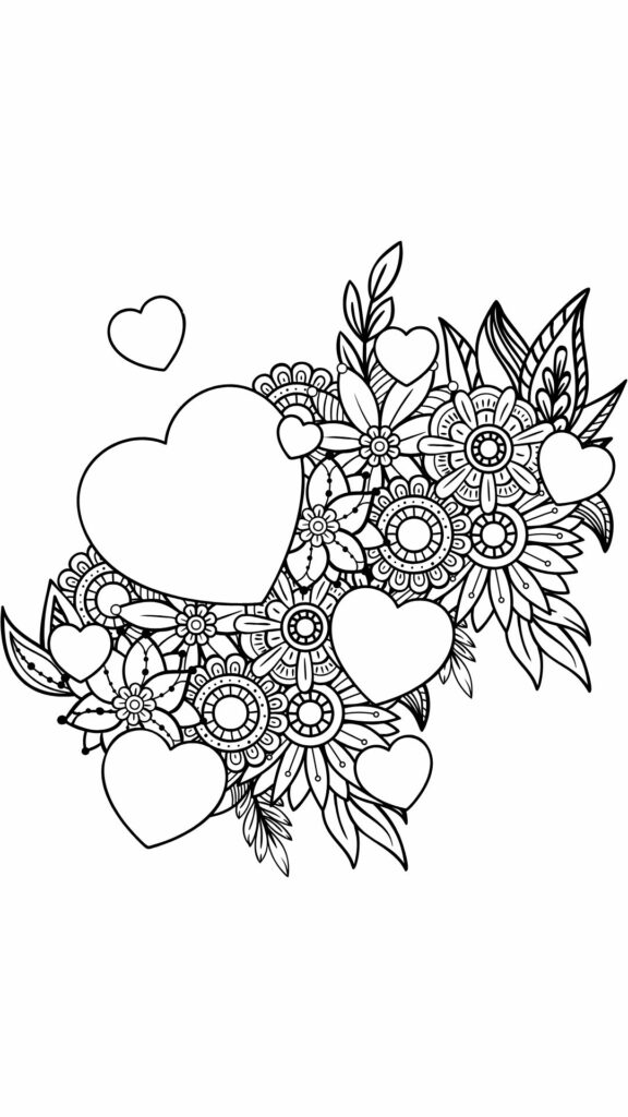 kleurplaten hartjes en bloemen