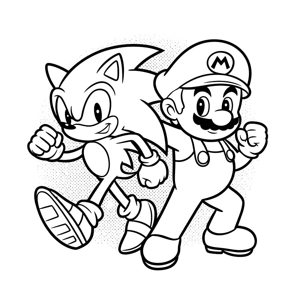 sonic en mario tekening