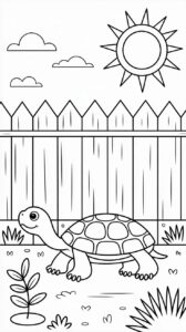 Ausmalbild Schildkröte im Garten gratis Download