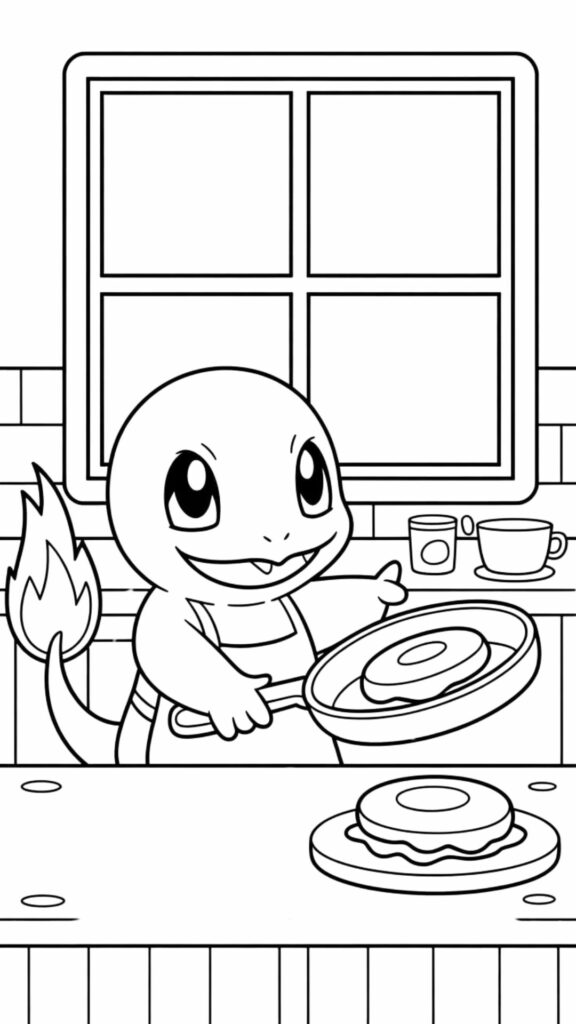 Charmander baking in the kitchen