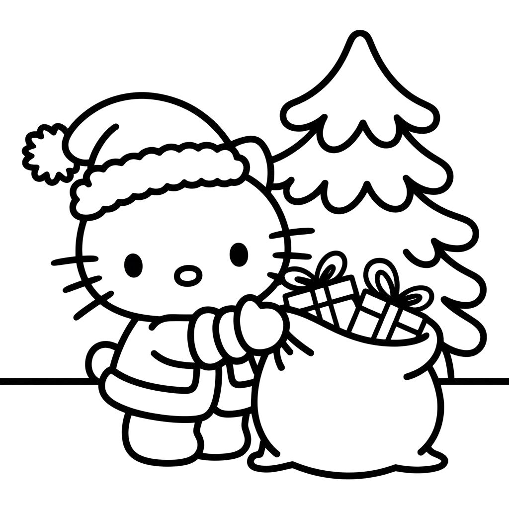Christmas Hello Kitty Coloring Pages