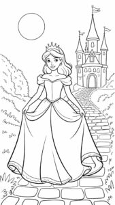 Coloriage Princesse au château la nuit PDF download