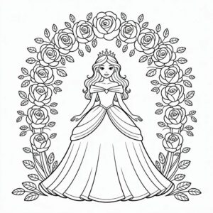 Dessin Princesse dans un jardin de fleurs PDF à télécharger