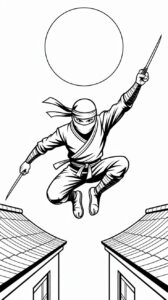 Downloadbare kleurplaat van Stealth Ninja bij maanlicht