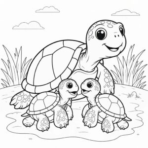 Einfaches Printbild Schildkrötenfamilie am Meer