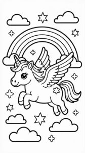 Einhörner in het Regenboogland kleurplaat als gratis download