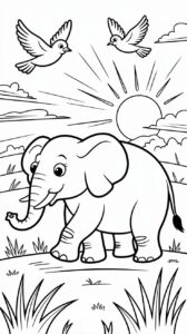Elefanten in der Savanne Ausmalbilder PDF