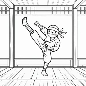 Gratis Ninja Training in de Dojo kleurplaat