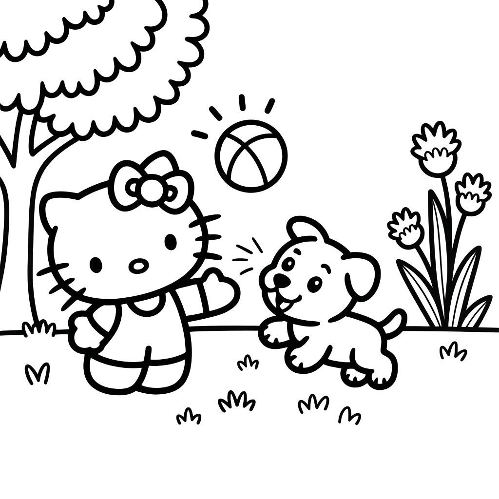 Hello Kitty Playing With Puppy PDF