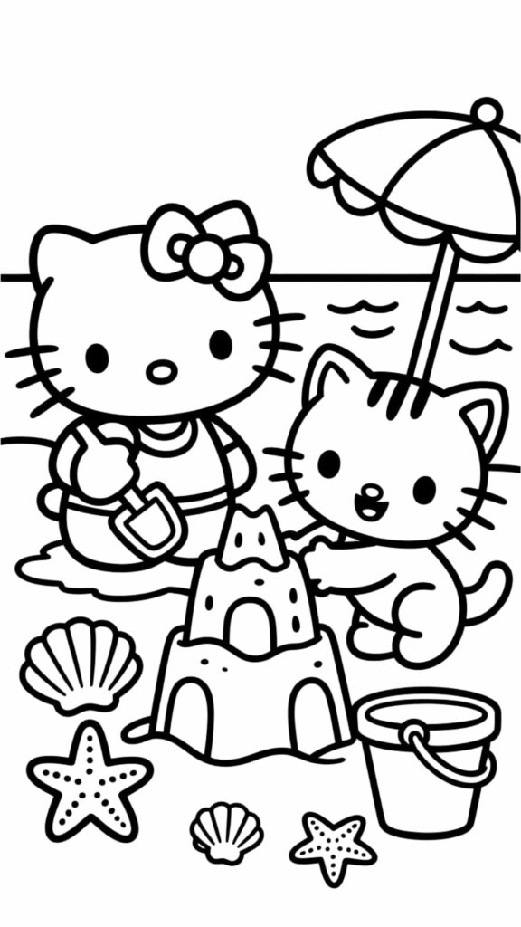 Hello Kitty and Friend Playing Sand Coloring Page