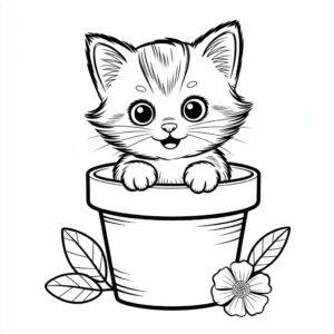 Kätzchen im Blumentopf Ausmalbilder zum Download