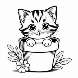Kätzchen im Blumentopf Malvorlagen kostenlos