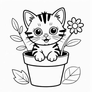 Kätzchen im Blumentopf gratis drucken