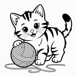 Kätzchen mit Wollknäuel Ausmalbilder gratis