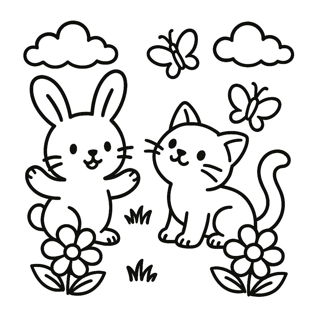 Kleurplaat konijn en dieren vrienden