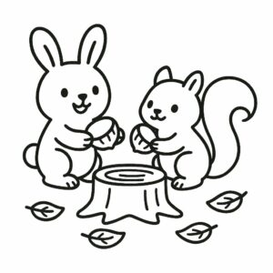 Kleurplaat konijn en eekhoorn