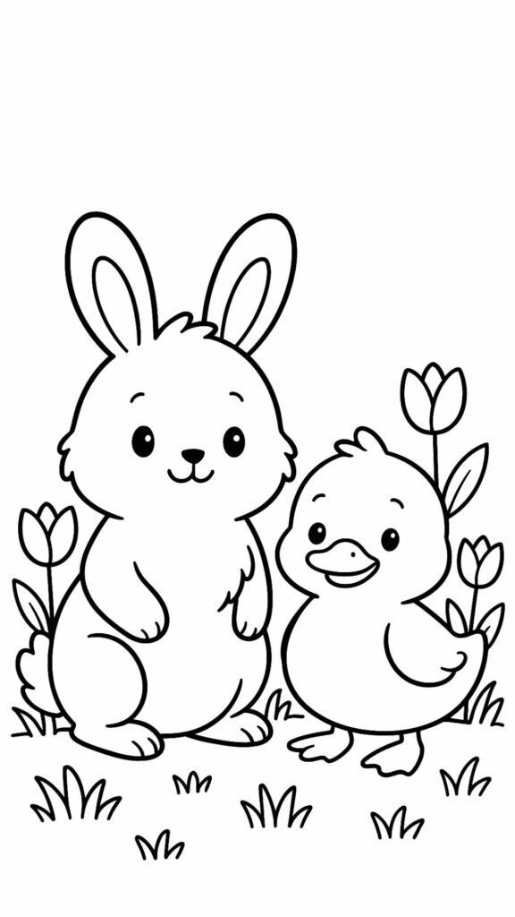Kleurplaat konijn en eend