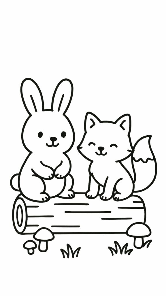 Kleurplaat konijn en vos