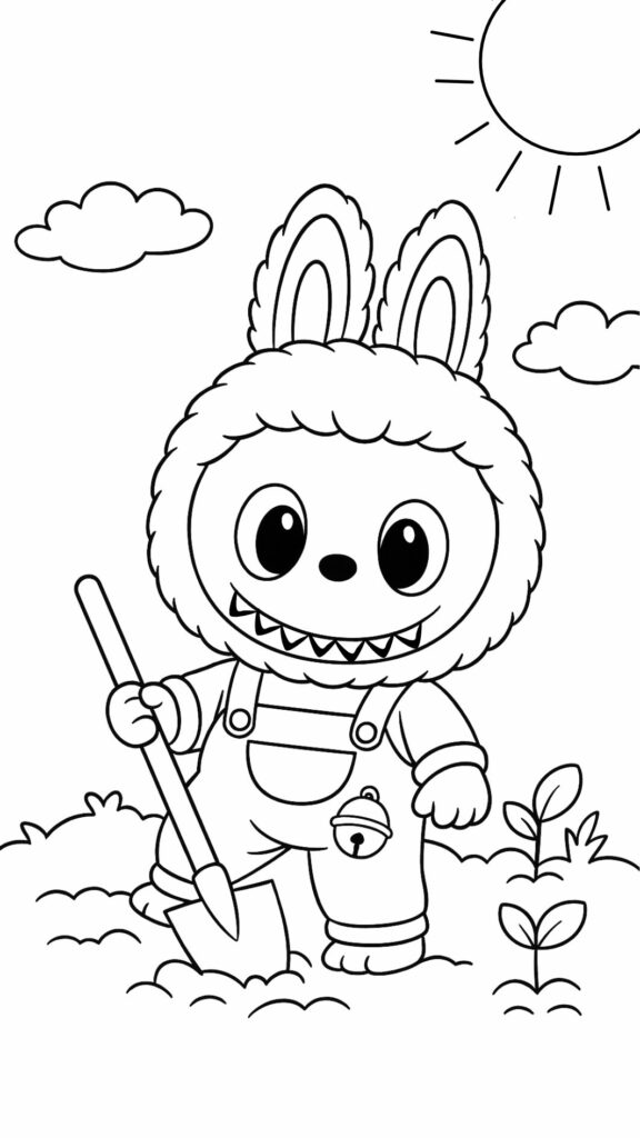 Leuke Labubu kleurplaat voor kinderen om te printen