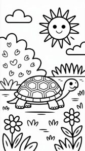 Lustige Schildkröten im Garten zum Ausdrucken