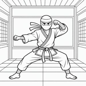 Ninja Training in de Dojo kleurplaat om te downloaden