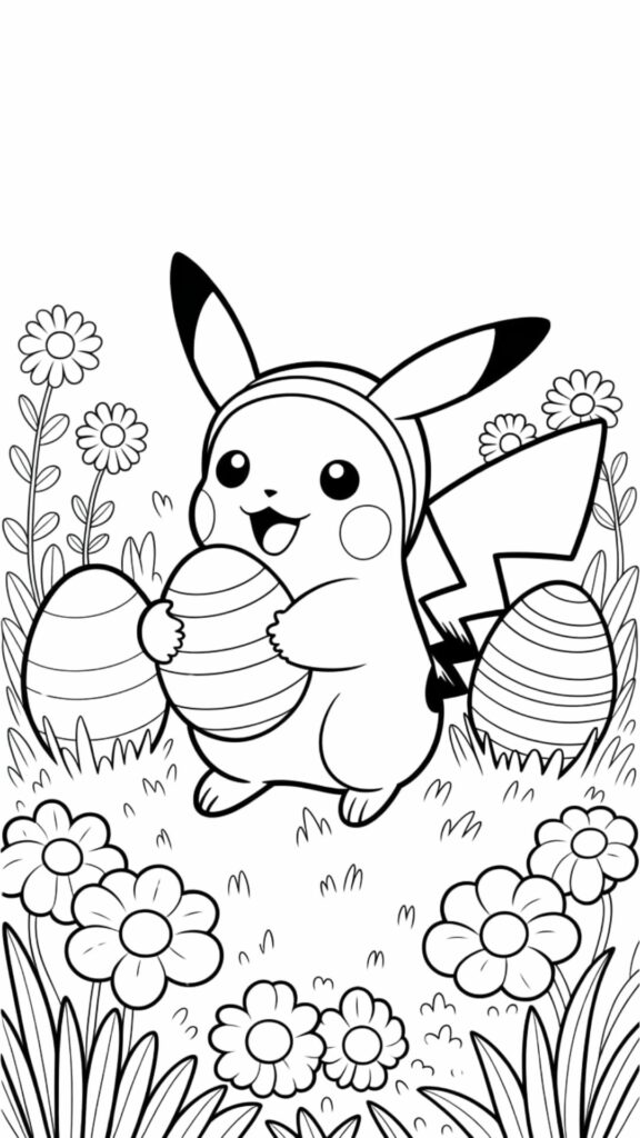 Pikachu Easter Egg Coloring Page
