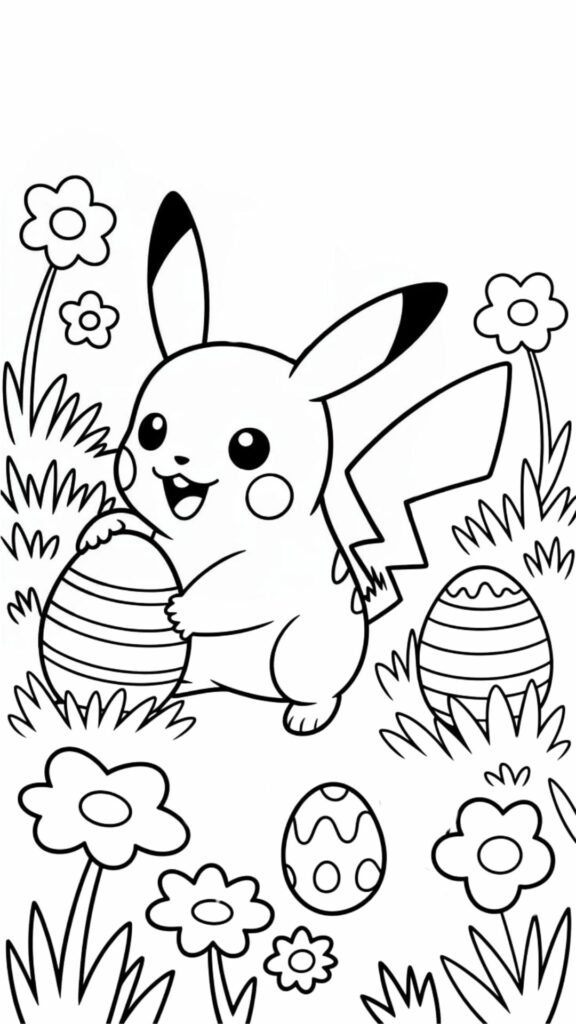 Pikachu Easter Egg Coloring Page PDF