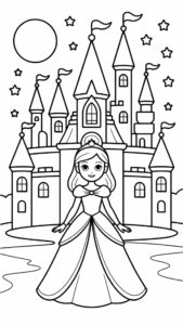 Princesse au château la nuit coloriage téléchargement PDF
