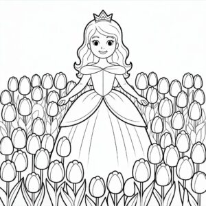 Princesse dans un jardin de fleurs coloriage free download