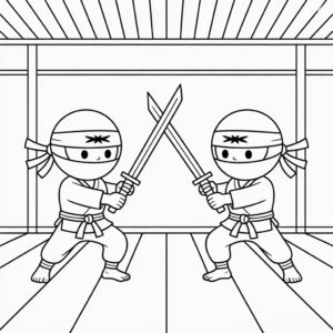 Printbare Ninja Training in de Dojo kleurplaat