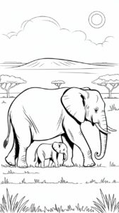 Savannenelefanten gratis Ausmalvorlagen zum Drucken