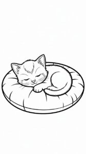 Schlafendes Kätzchen auf dem Kissen Bilder zum Drucken