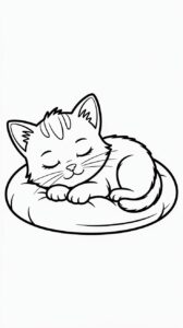 Schlafendes Kätzchen auf dem Kissen Malbilder gratis Download