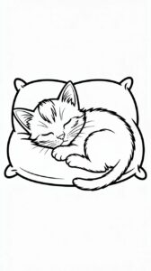 Schlafendes Kätzchen auf dem Kissen PDF zum Ausdrucken